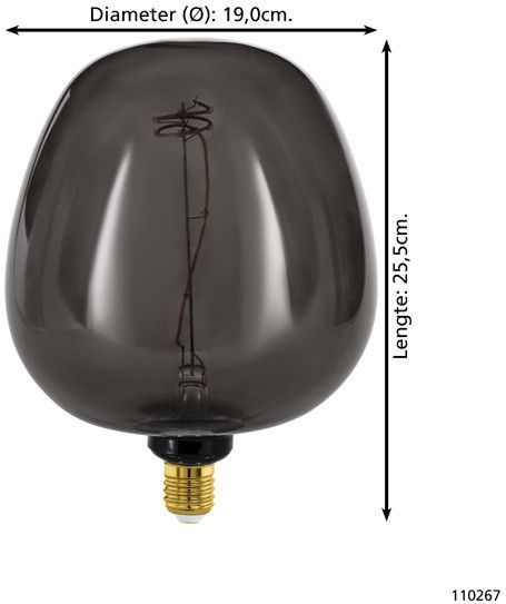 EGLO - G190 - LED Lamp - Zwart - E27 - Ø 19 cm - 2000K - Dimbaar