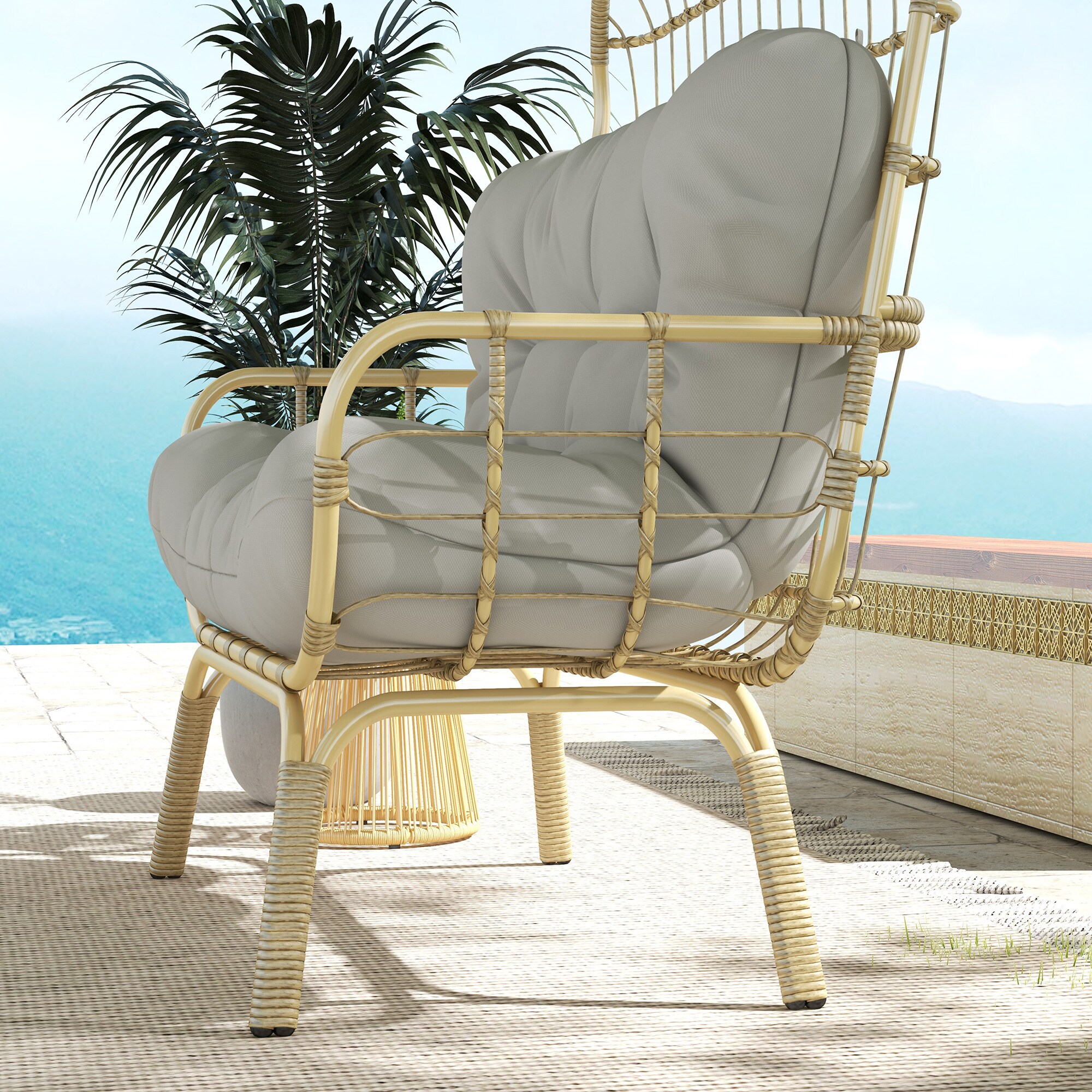 Outsunny 2er Gartenbank mit hoher Rückenlehne und Polsterkissen grau 126L x 72B x 126Hcm