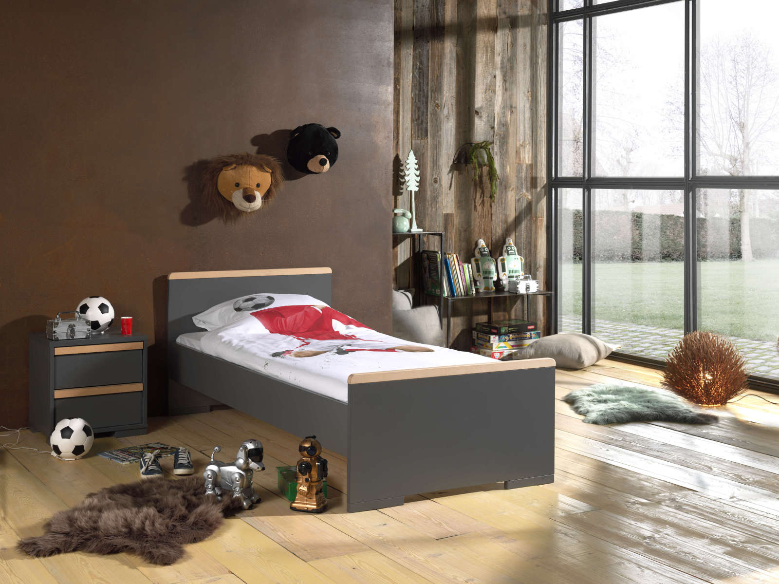 2-teiliges Jugendzimmer-Set LONDON - anthrazit - Buche - 90x200 cm