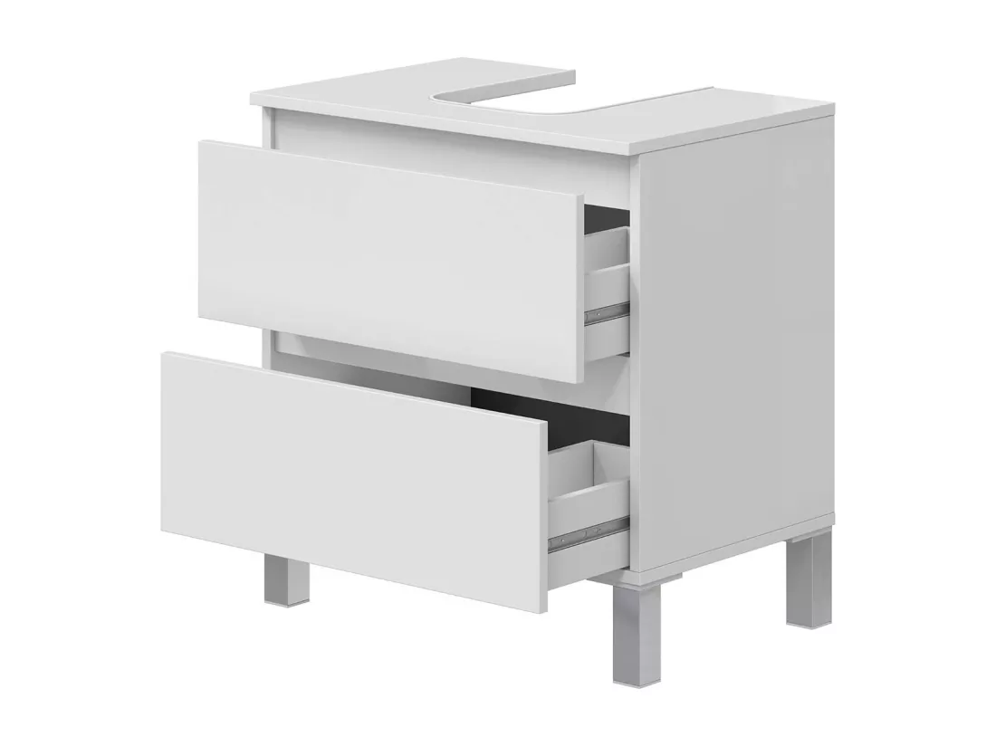 Meuble de salle de bain sous évier 60 cm avec 2 tiroirs coloris blanc - Longueur 60 x Profondeur 40 x Hauteur 63 cm