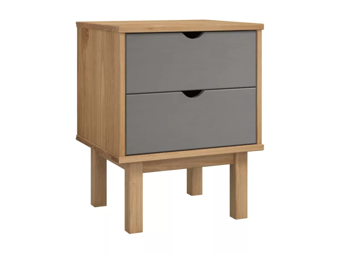 Table de chevet OTTA marron et gris 45x39x57 cm bois pin massif