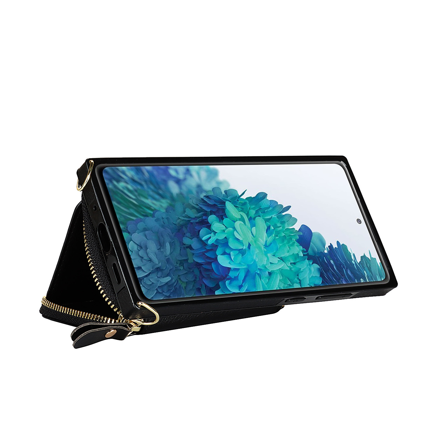 Samsung Galaxy S20 FE / S20 FE 5G Necklace Leder Schutz Hülle mit Kartenfächer   Handykette (140cm) - Schwarz