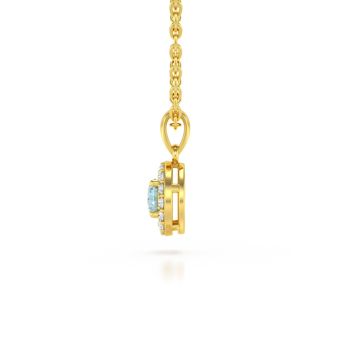 Collier Pendentif ADEN Or 585 Jaune Aigue-Marine et Diamants Chaine Or 585 incluse 0.56grs