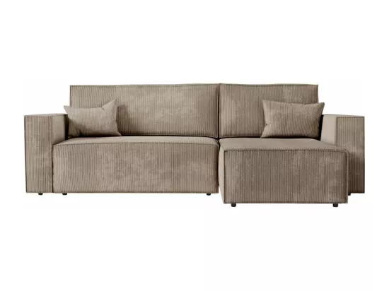 Canapé d'angle 3 places convertible réversible Clarisse avec coffre en velours côtelé - Taupe - L269 x P159 x H89cm - Loungitude