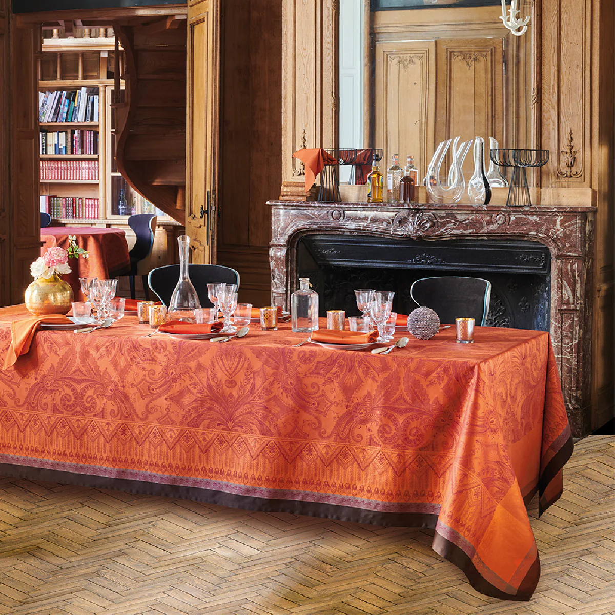 Nappe antitache déperlant pur coton rouge 174X254 Garnier Thiebaut