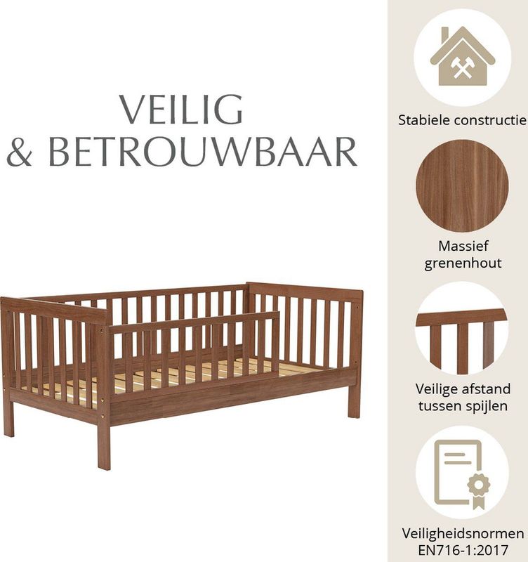 Petite Amélie - Plume - Peuterbed - Walnootkleur - 140x70 cm