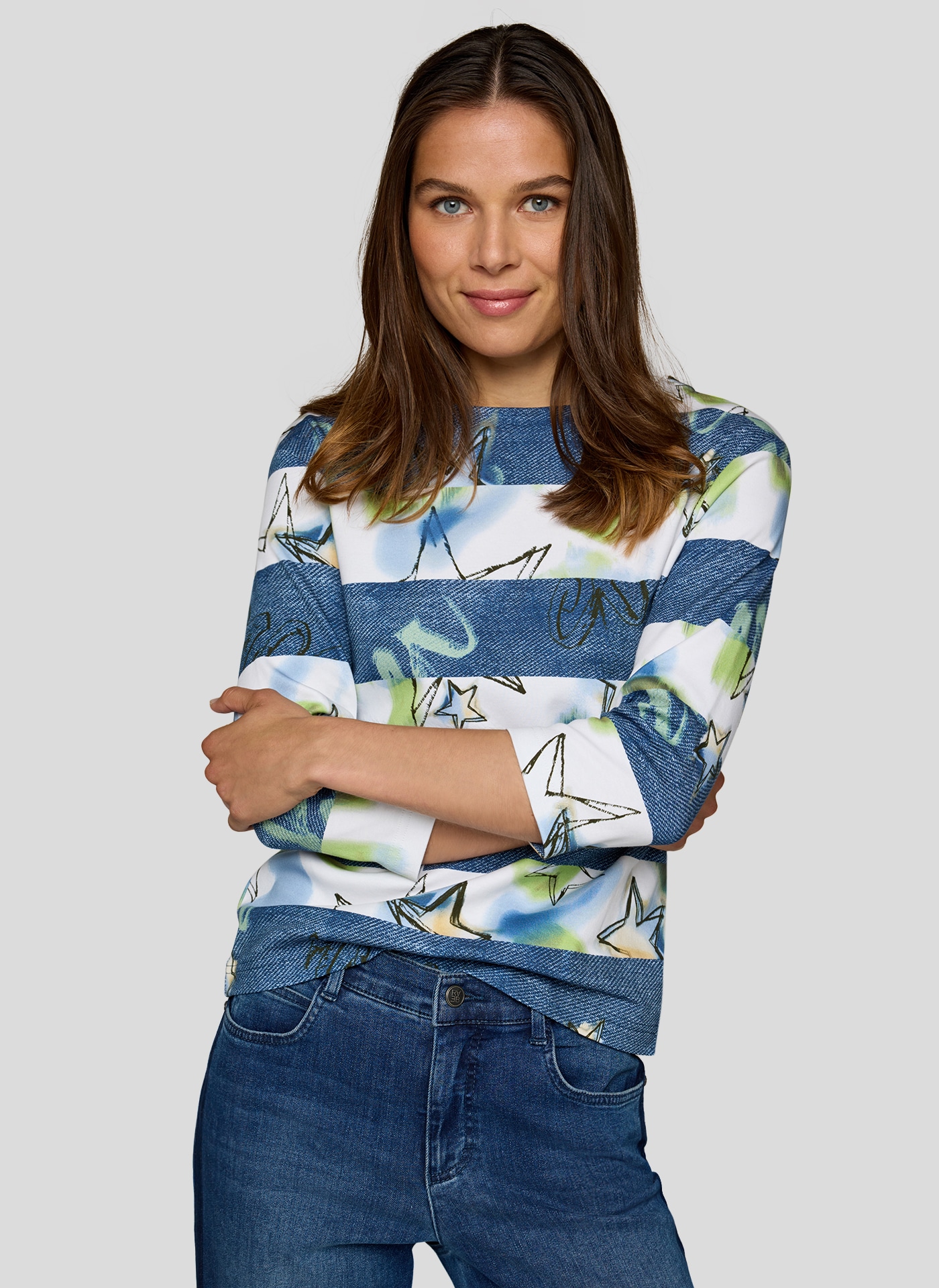 Rabe Print-Shirt , mit Jeans-Color-Blocking und grafischem Muster