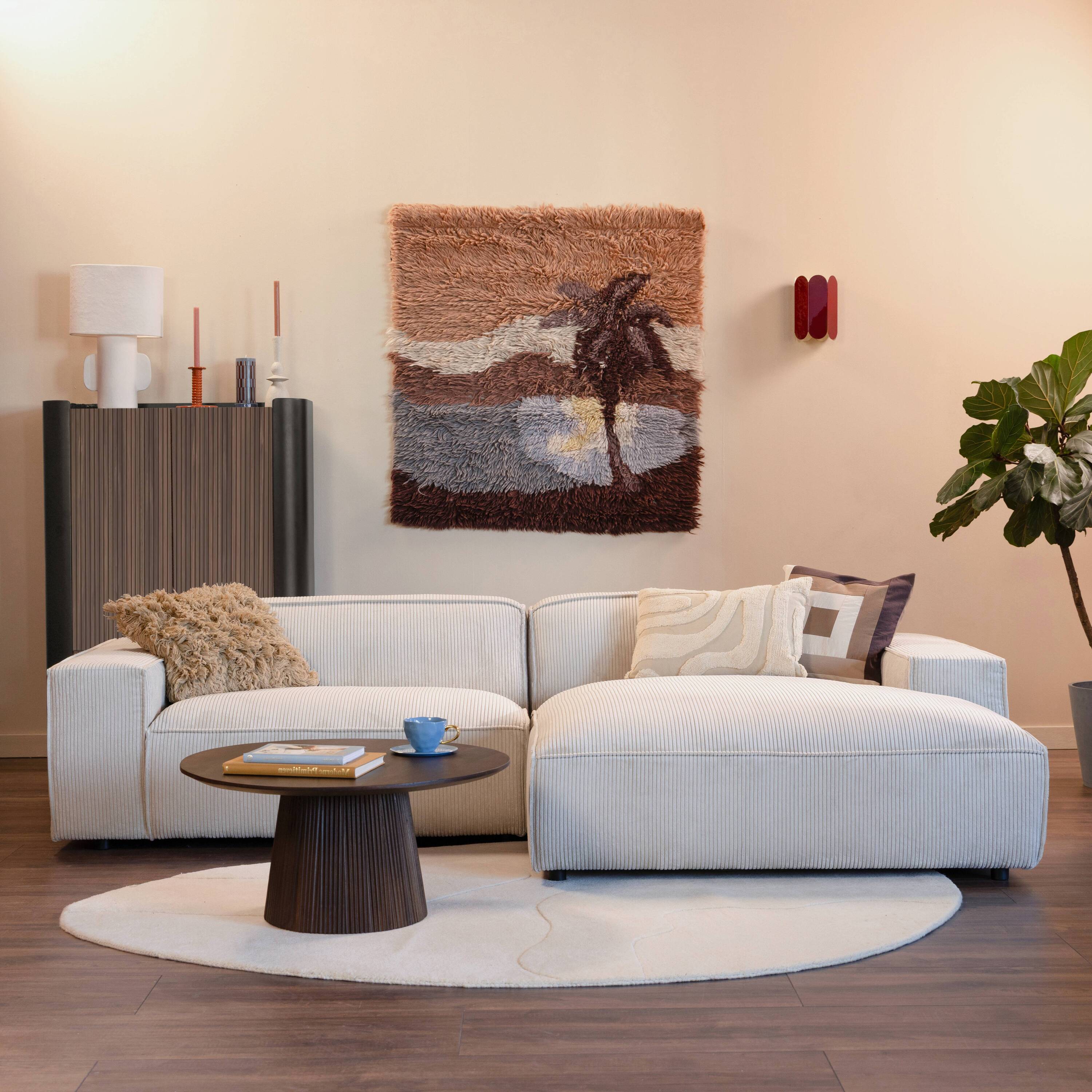 by fonQ Chunky Hoekbank met Chaise Longue Rechts - Rib - Latte