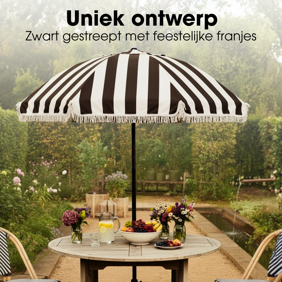 Mica Decorations Parasol Osborn Zwart Wit 238 x d220 cm