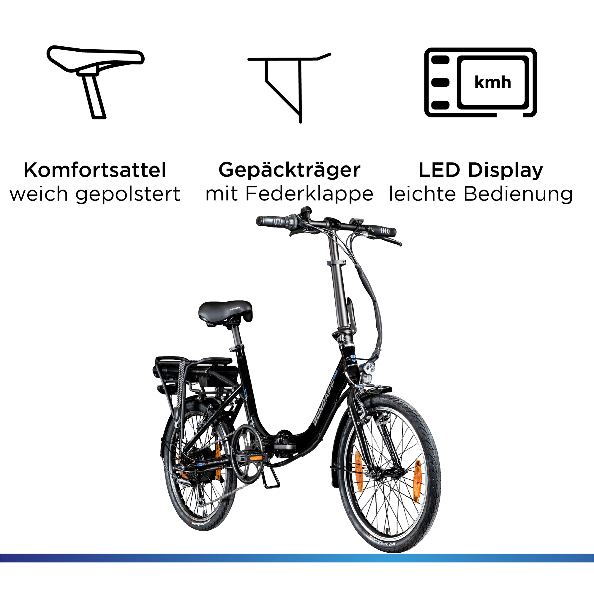 Zündapp Z110 E Bike 20 Zoll E Klapprad für Damen und Herren 150 - 185 cm