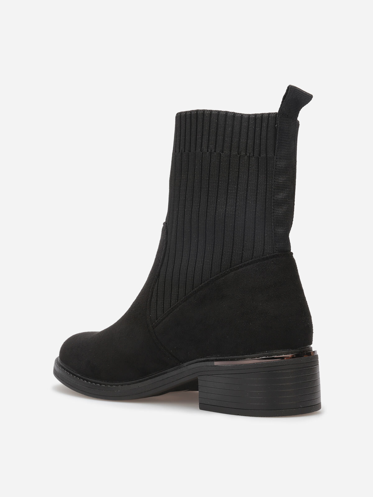 Bottines bi-matières avec détail métallique- Noir