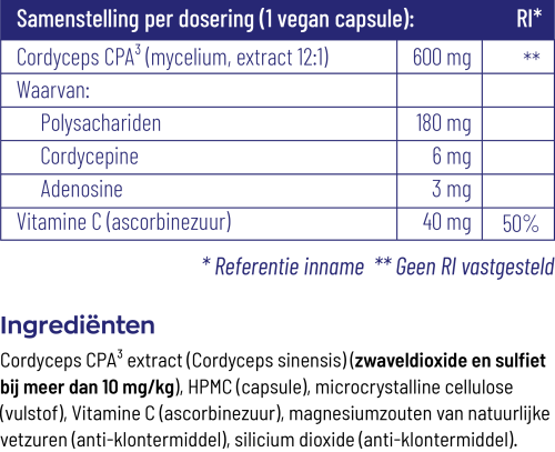 Vitakruid Cordyceps Cpa3 Mycelium Extract 12:1 (60 vega capsules)