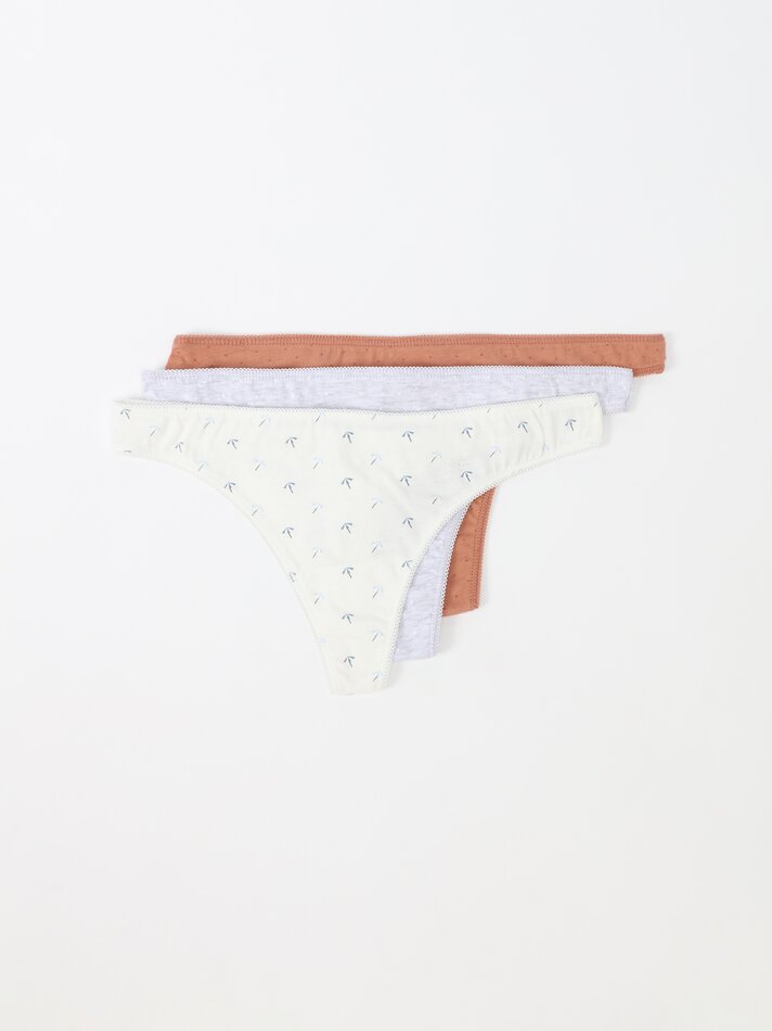 Pacote com 3 tangas de algodão estampadas - Cores Variadas