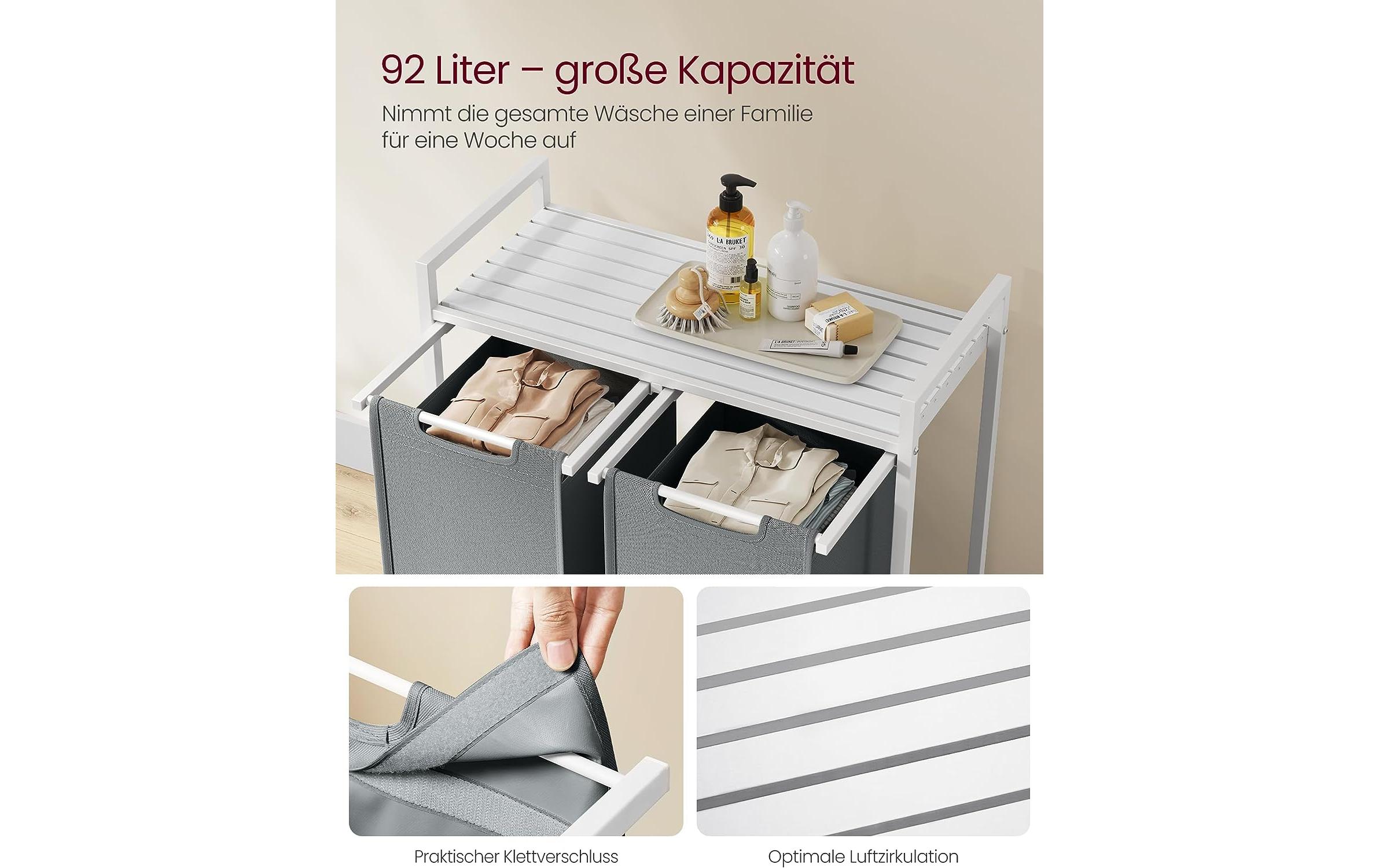 Wäschekorb mit Ablage 2 x 46 l, Grau/WeissWäschesammler