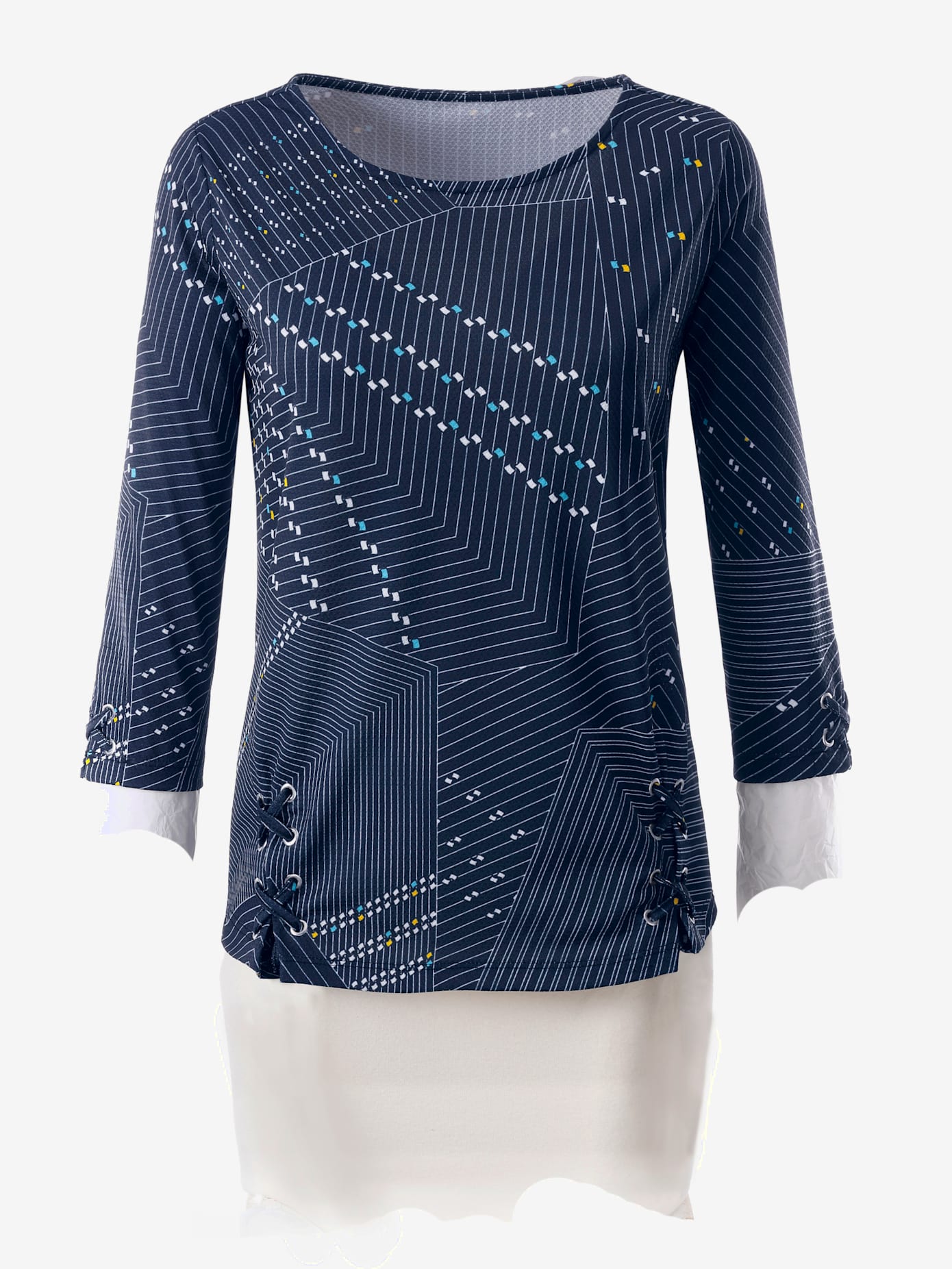 T-shirt imprimé graphique avec oeillets et laçages décoratifs manches 3/4