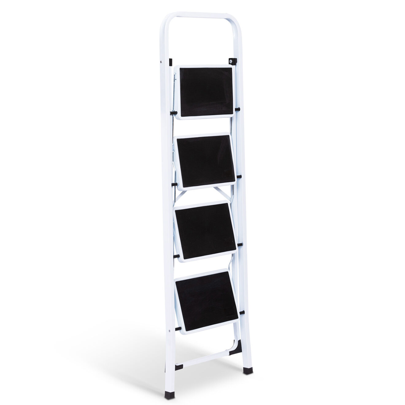 Pratik Garden Marche pieds pliable 4 marches antidérapantes avec garde corps blanc/noir - 44.5x86x124.5 cm