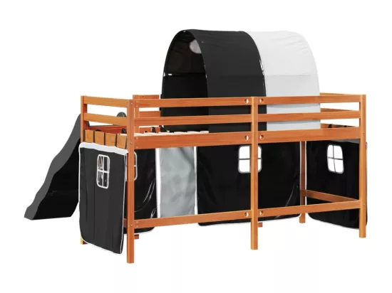Lit mezzanine enfants et tunnel blanc/noir 90x200 cm pin massif