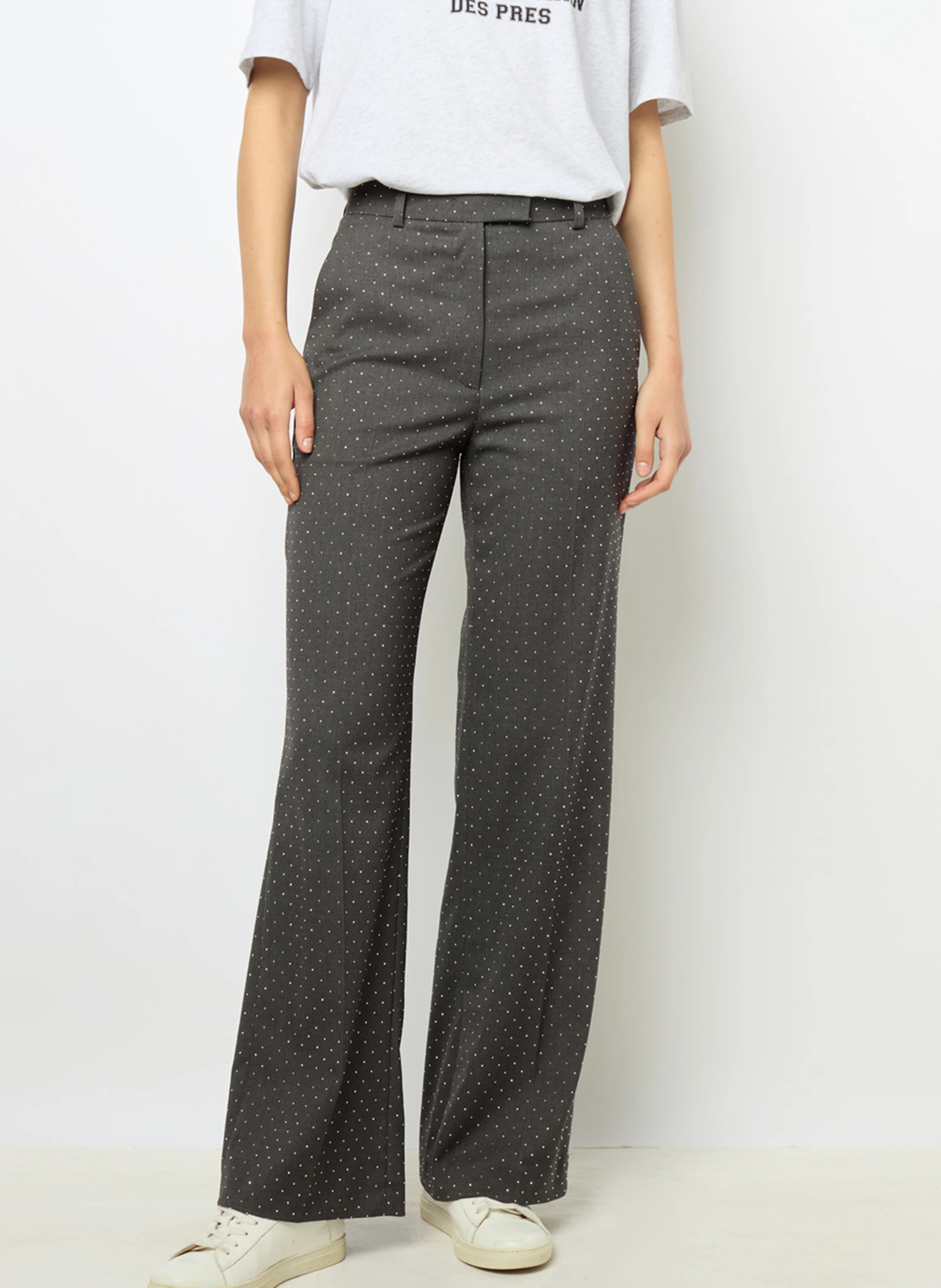 DALI - Pantalon droit à mini strass | Gris