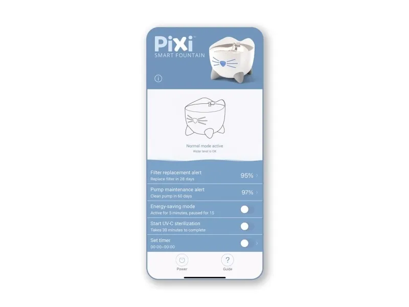 Pixi Smart Fountain, kattefontæne, med skål i rustfrit stål, 2 l, 21x21x19 cm