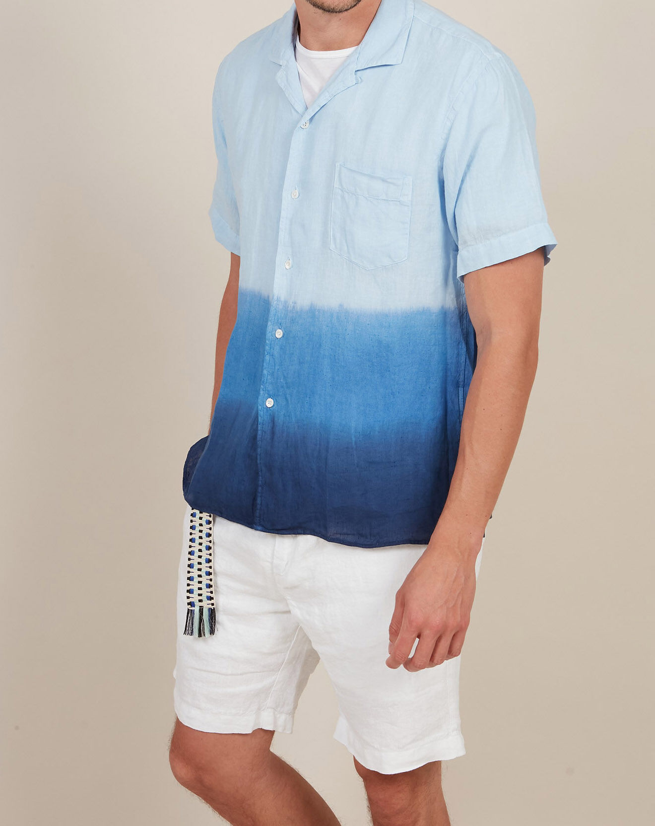 Hartford Chemise Regular 100% Lin Palm tie and dye azur/baltic bleu/denim