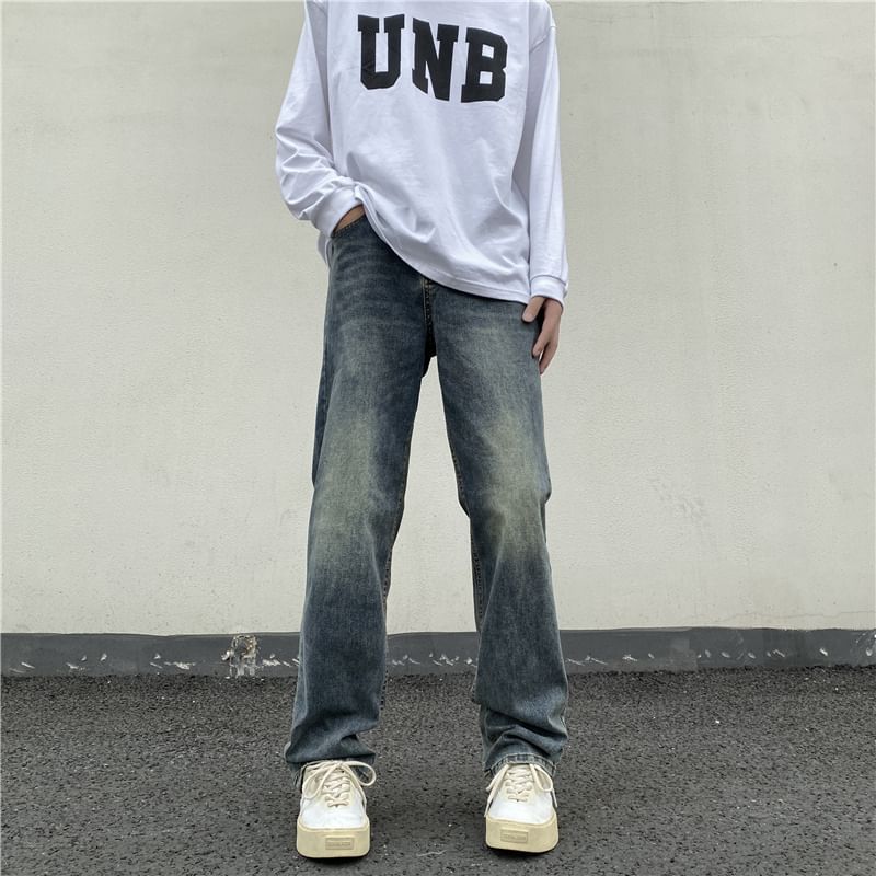 Plummie - Mid Rise Washed Straight Leg Jeans