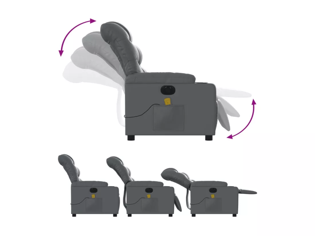 Fauteuil massant inclinable électrique gris similicuir