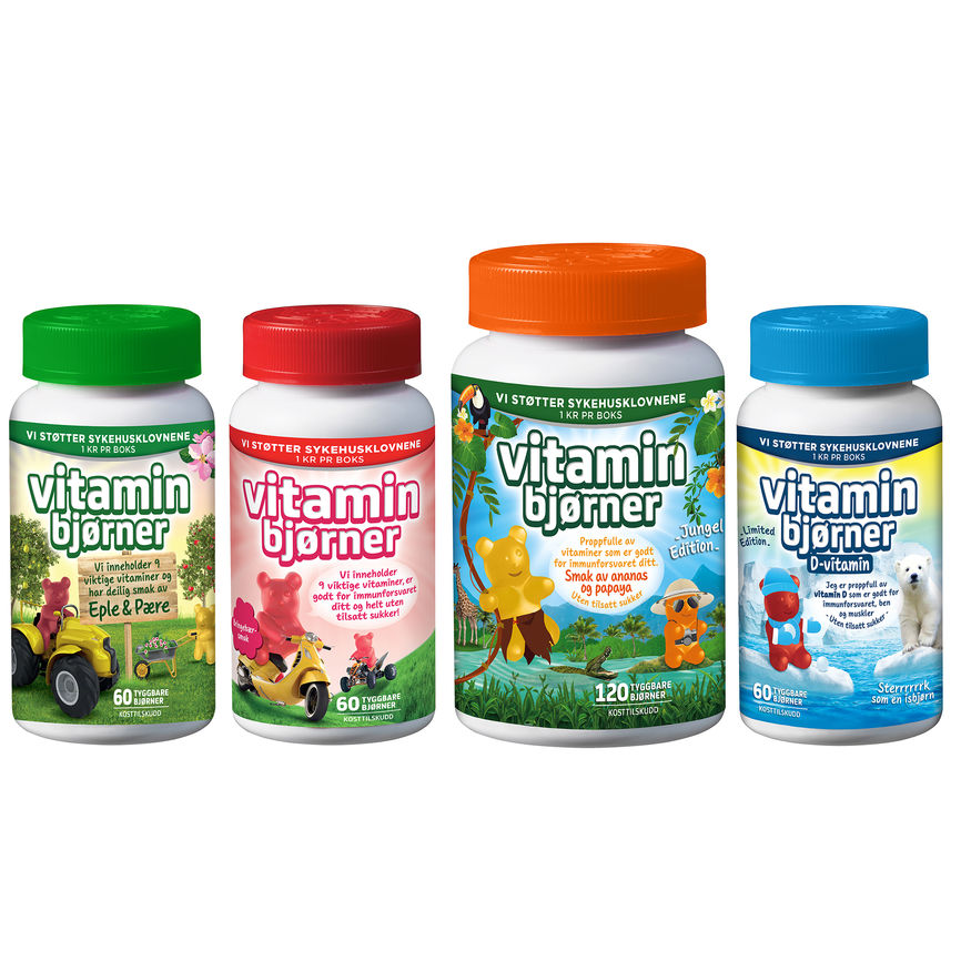 Vitaminbjørner tyggetabletter med bringebærsmak 60 stk
