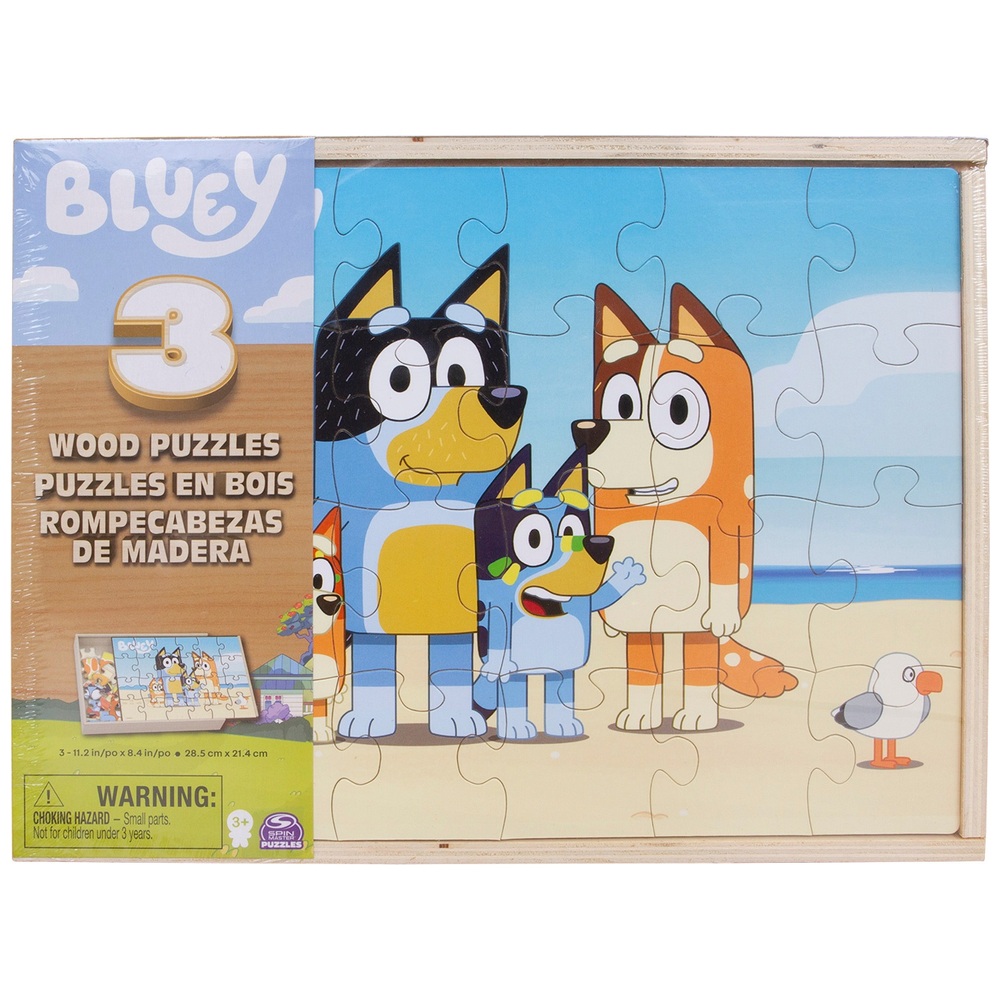 Bluey Holzpuzzle 3er-Pack und Aufbewahrungsschale