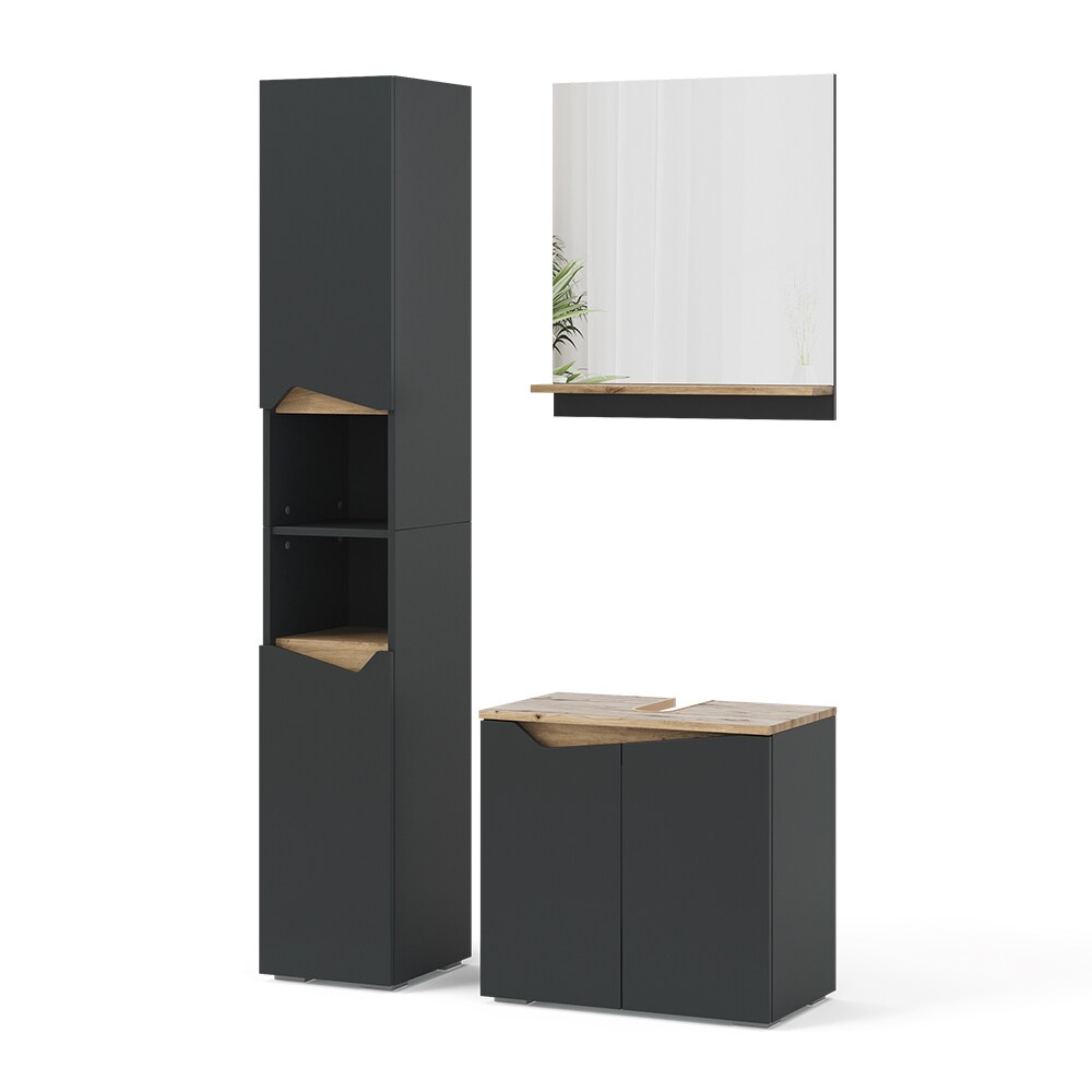 Vicco Badmöbel-Set Marelle Anthrazit Eiche 3 Teile Hochschrank