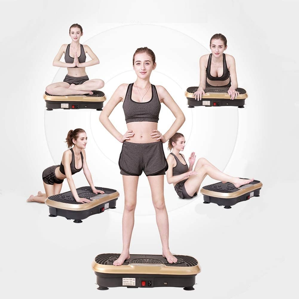 Fitness Vibrationsplatte Körper Massagegerät mit 99 Intensitätsstufen inkl. Widerstandsbändern - Schwarz / Gold