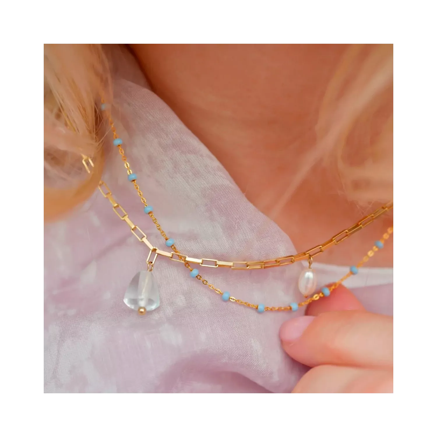 Enamel Lola Sky Halskæde 18 kt. Forgyldt Sølv N55G-Sky