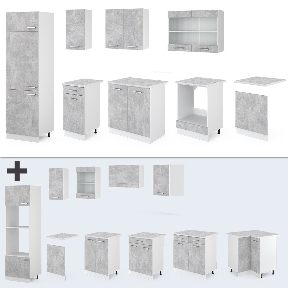 VICCO KÜCHE R-LINE 300 CM KÜCHENZEILE KÜCHENBLOCK EINBAUKÜCHE BETON MIT ARBEITSPLATTEN