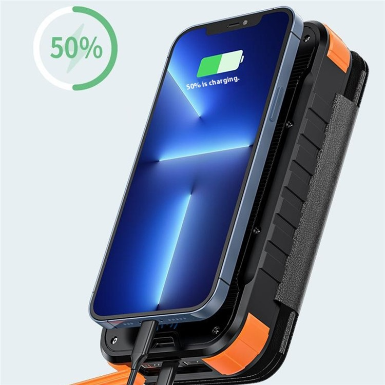 (16000mAh) Dual USB A / USB C Solar Powerbank Qi Wireless Ladegerät mit Taschenlampe - Schwarz
