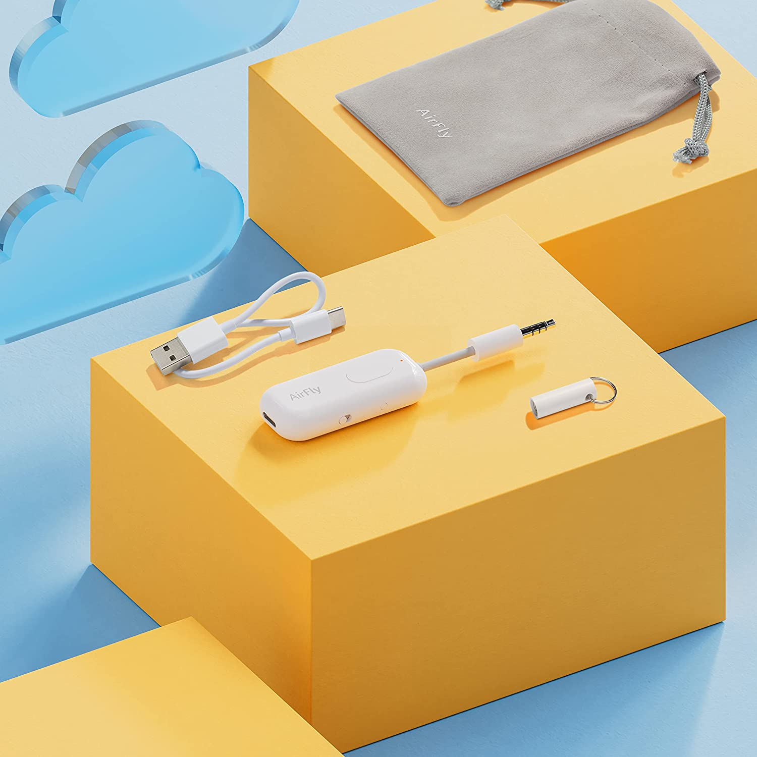 AirFly SE Bluetooth Adapter Transmitter für Kopfhörerbuchsen mit Klinkekabel   Aufbewahrungstasche (12-2259) - Weiss