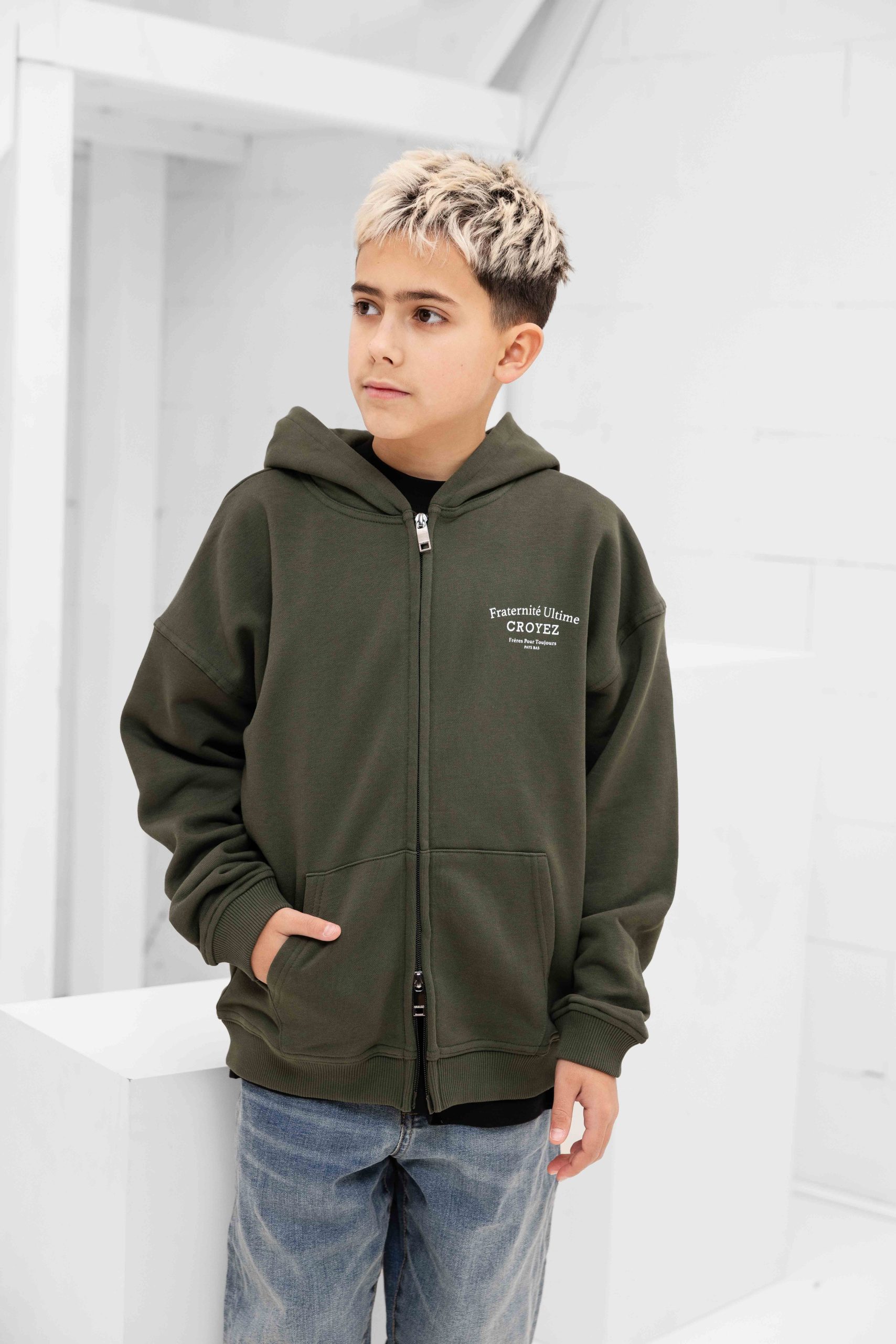 Croyez Fraternité Zip Hoodie Kids Donkergroen