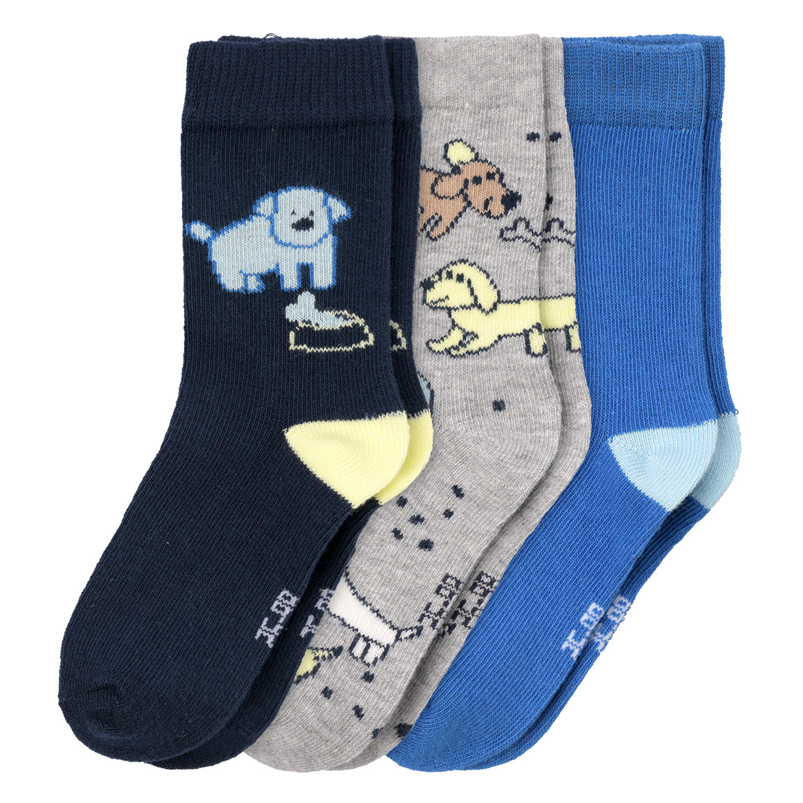 Topomini 3 Paar Baby Socken in verschiedenen Dessins hellgrau / blau / dunkelblau