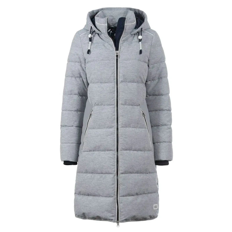 Soquesto Lange Gewatteerde Winterjas met  Capuchon Donkerblauw Melange