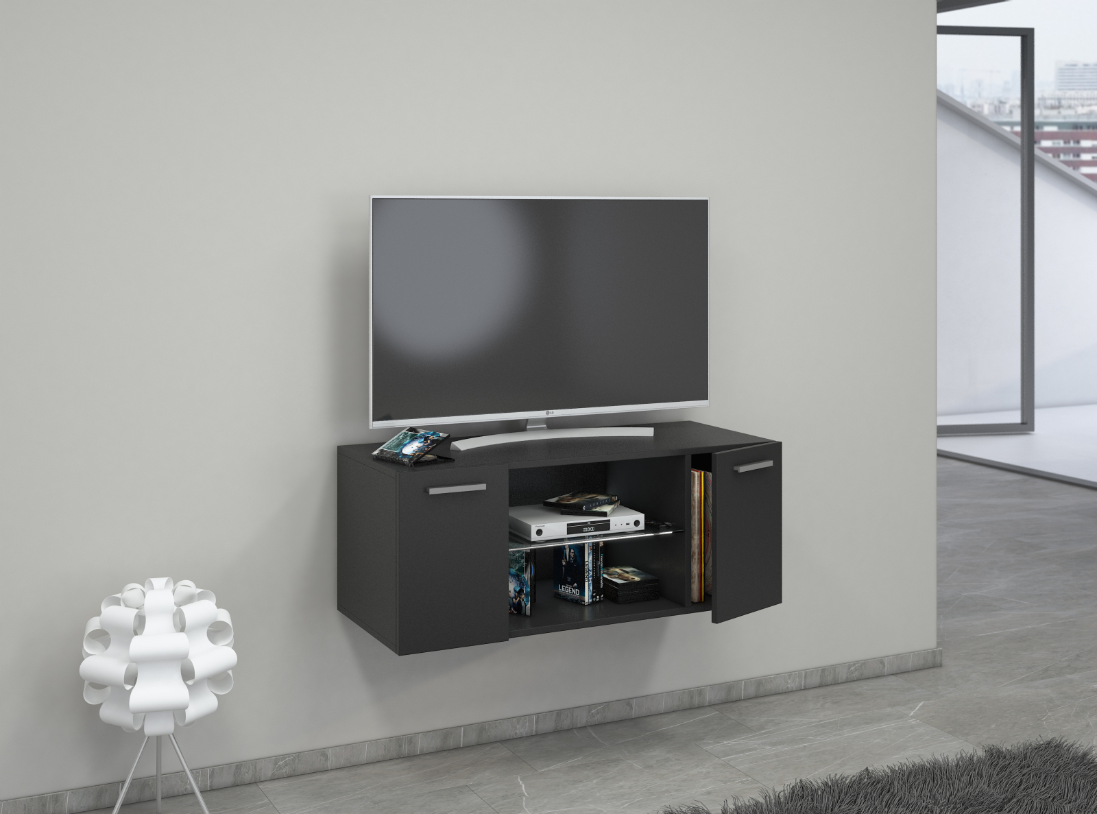 TV-Lowboard JUSA - schwarz -2 Türen - 95 cm breit