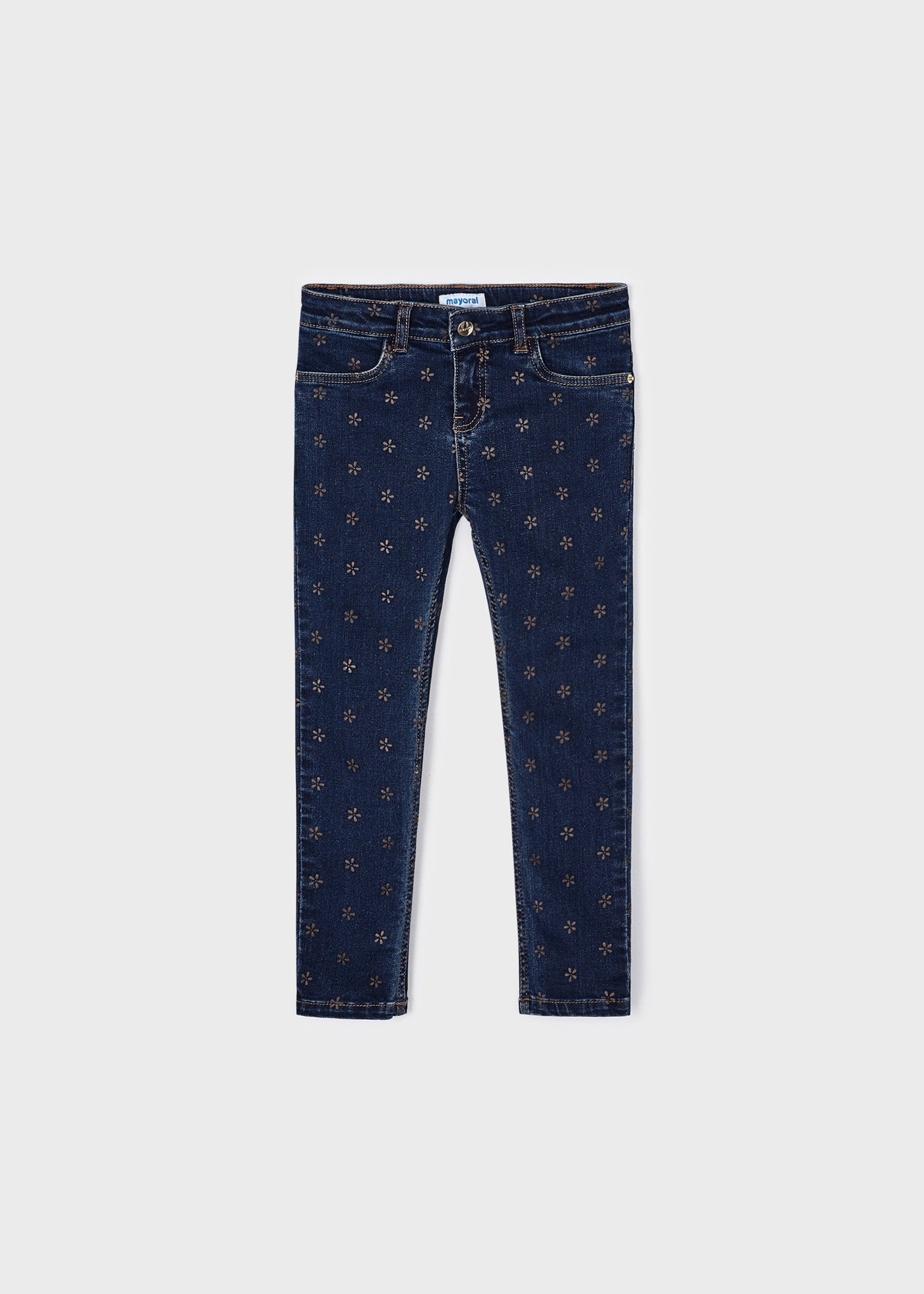 Calça jeans skinny estampada para meninas