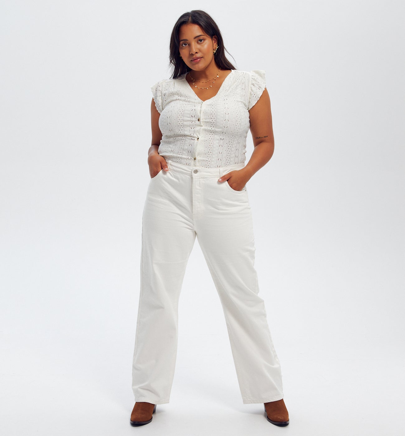 Pantalon large baggy Femme - Ecru