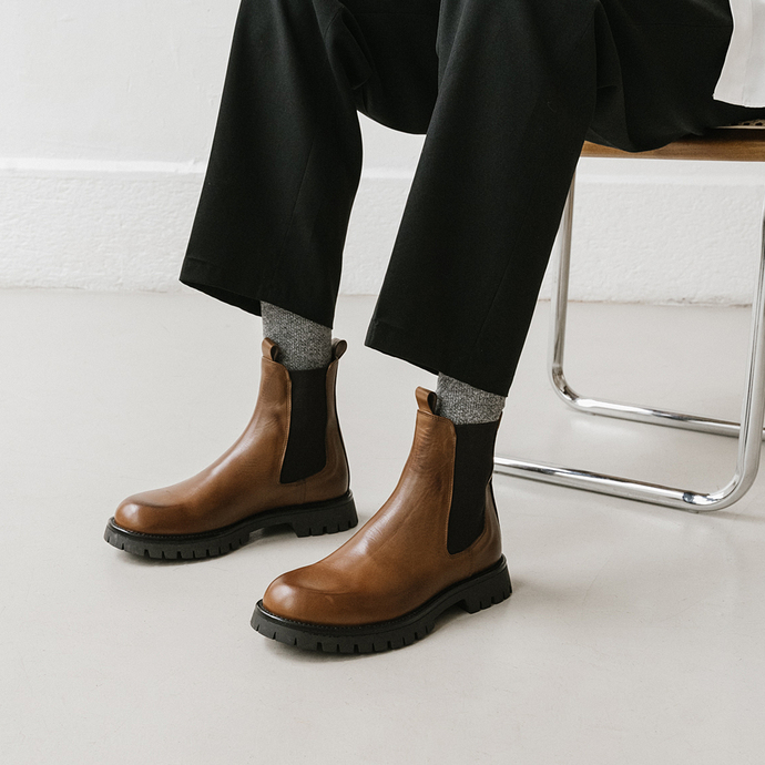 Bottines à plateformes  en cuir marron