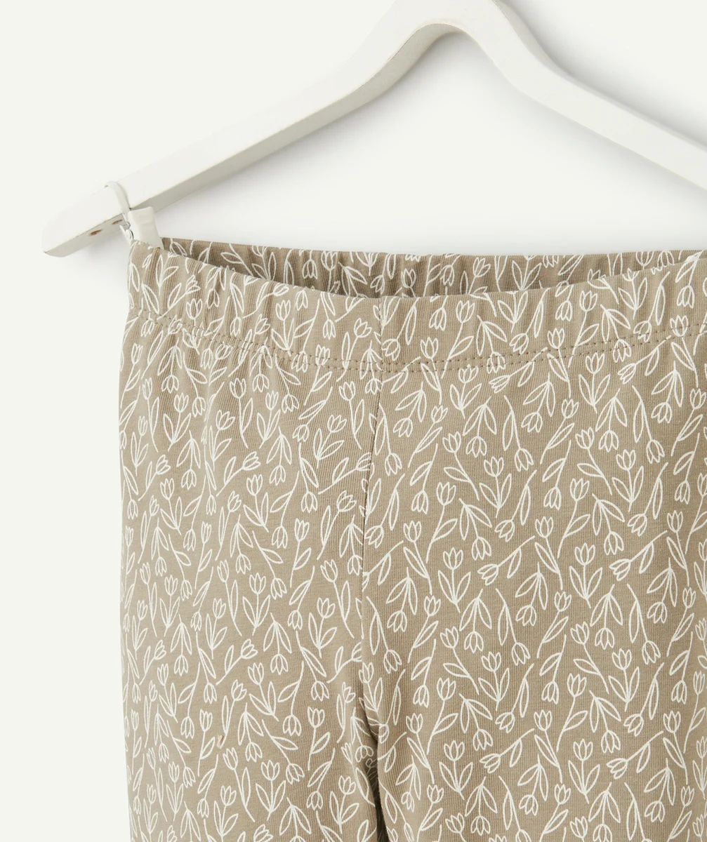 LEGGING FILLE EN COTON BIOLOGIQUE VERT IMPRIMÉ FLEURI BLANC