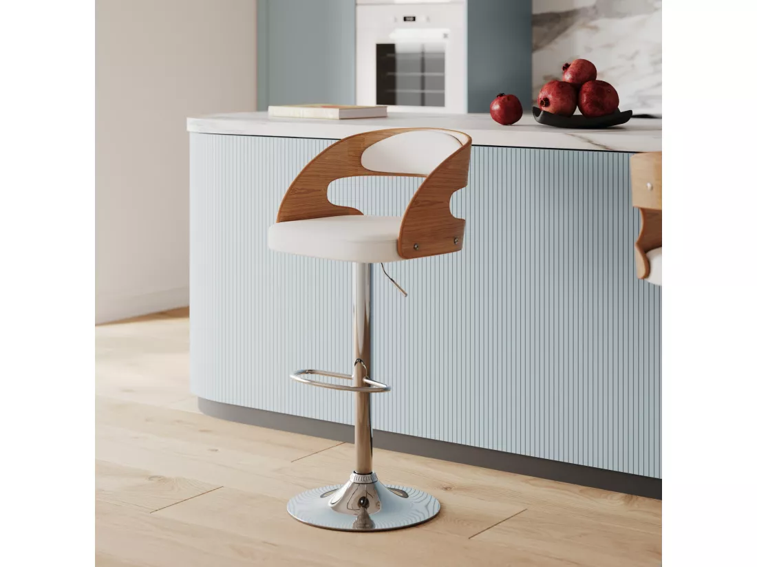 Chaise de bar réglable 62/84 cm en cuir synthétique blanc - Louis