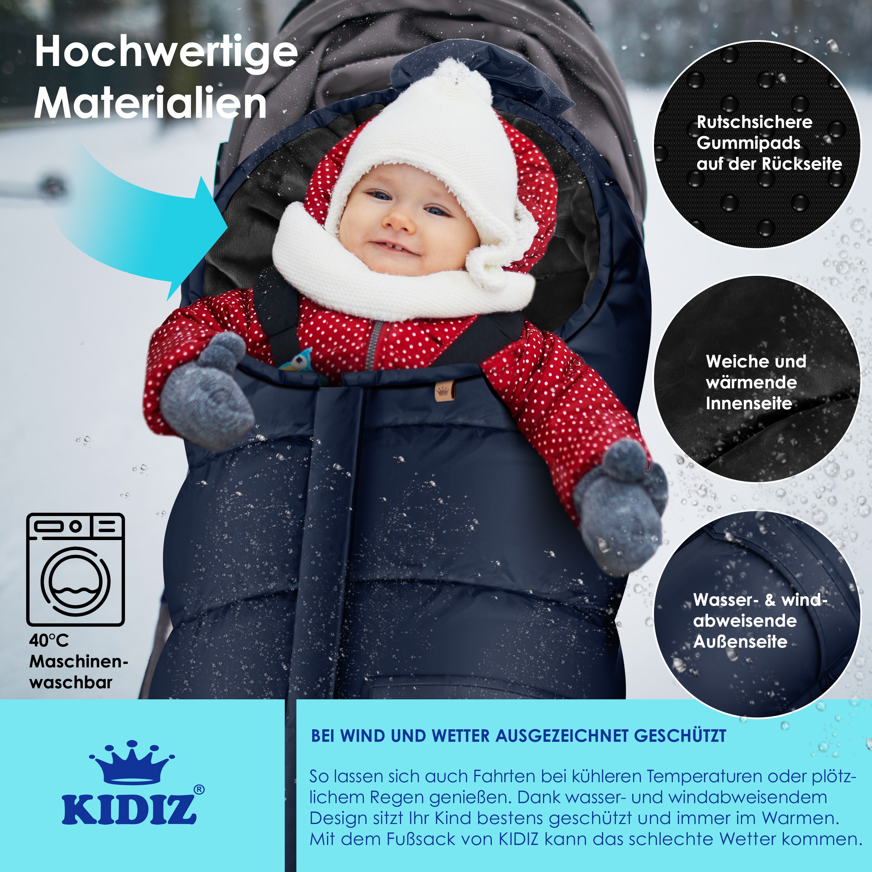 KIDIZ® Babyfußsack Baby Fußsack Winterfußsack Babyschale mit Reißverschluss Kuschelsack Babydecke Kinderwagen waschbar Tasche passend für alle Kinderwagen BettWärmedecke aus Thermo-Fleece