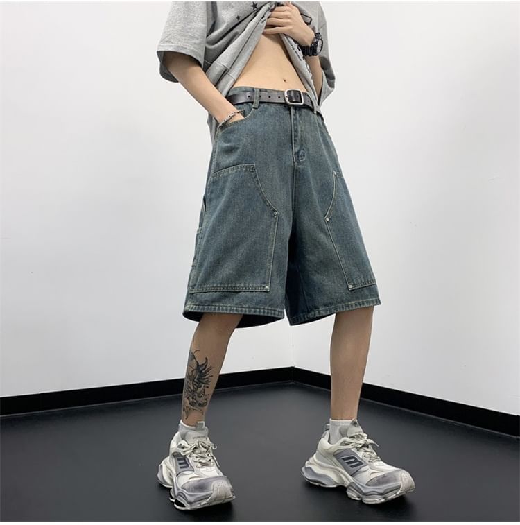Whyessa - Mid Rise Washed Denim Shorts