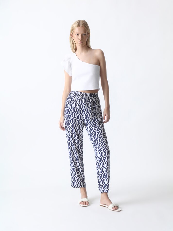 Calças fluidas estampadas - Azul escuro