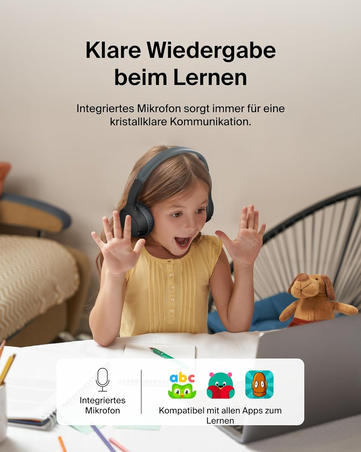 SoundForm Mini Bluetooth On-Ear Kinder Kopfhörer mit Mikrofon   85dB Lautstärke-Begrenzung (AUD002BTBKV3) - Schwarz