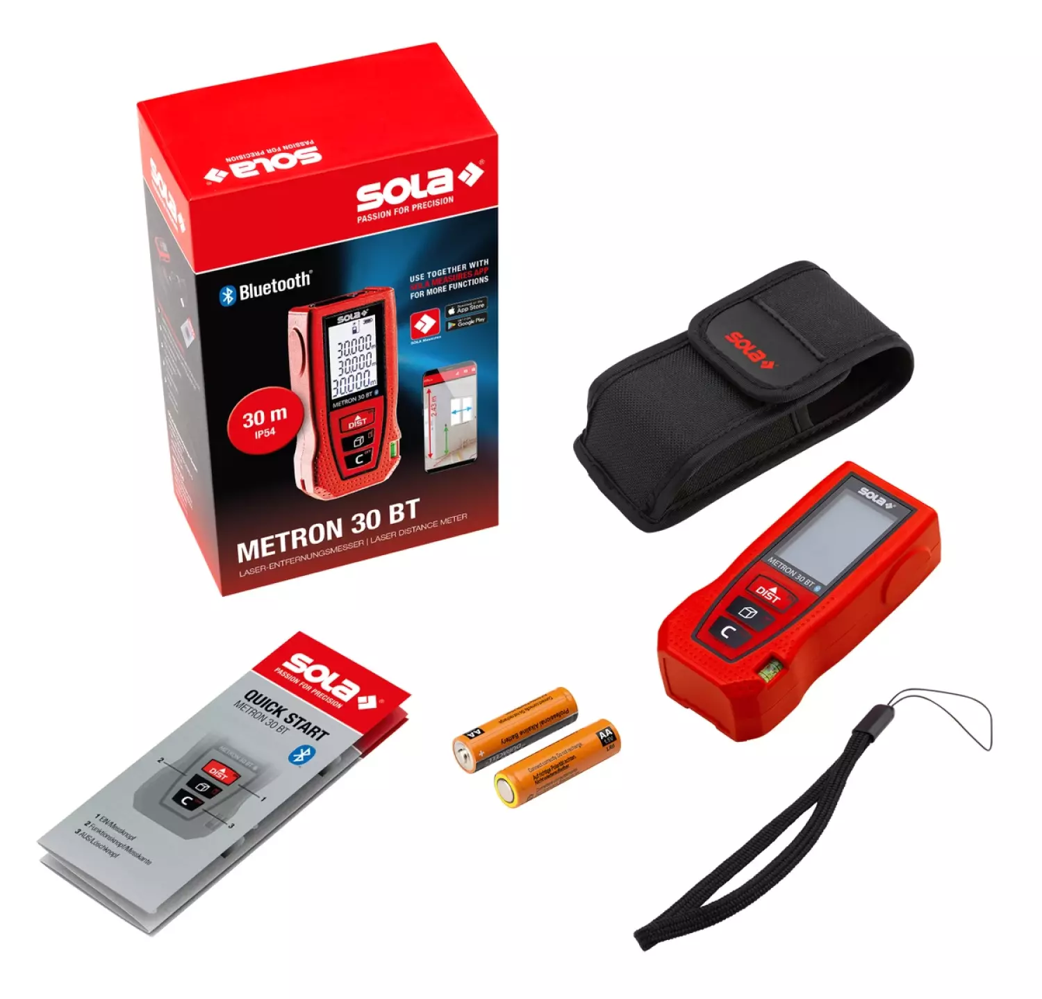 Sola METRON 30 BT Laser afstandsmeter in tas - Bluetooth - 30m