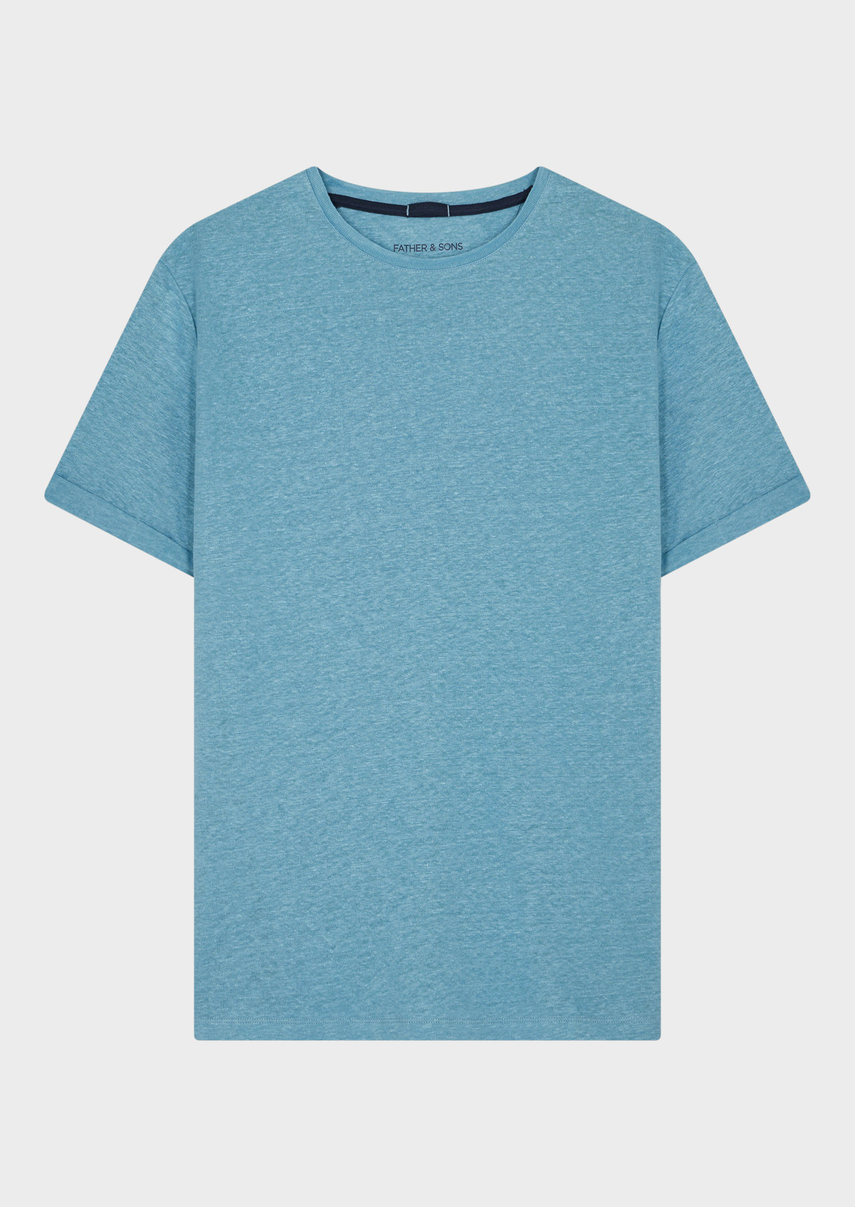 Tee-shirt manches courtes en lin col rond uni bleu turquin