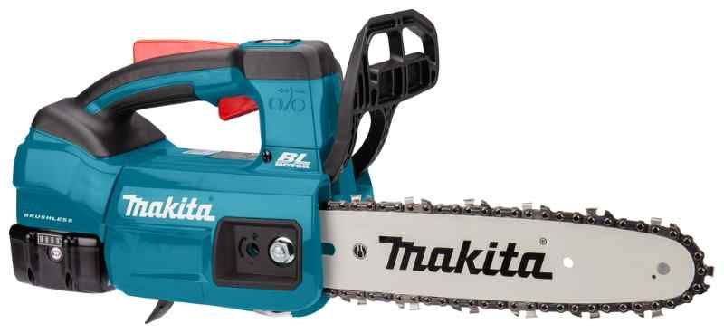 Makita DUC254PT4J 18 V Tophandle kettingzaag 25 cm  (4x5.0 Ah) en duo snellader, in mbox